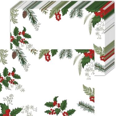 Imagem de Pacote com 50 jogos americanos de papel natalino inverno pinho agulha ramo baga mesa de jantar 40,6 x 28,8 cm tapetes de mesa descartáveis de Natal decorativos de Natal para festa, almoço, jantar