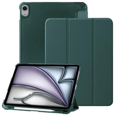 Imagem de Capa para iPad (A16) 11ª geração 2025, iPad 10ª geração 10,9 polegadas 2022 com suporte para lápis, capa protetora leve e tripla com capa traseira translúcida de policarbonato rígido, verde escuro