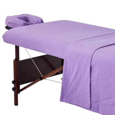 Imagem de Master Massage Conjunto de capa de flanela de mesa de massagem universal 3 em 1 (em 6 cores) capa de mesa, capa de almofada de rosto, lençol de mesa (roxo)