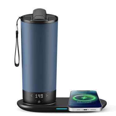 Imagem de VFZO Caneca de viagem aquecida com controle de temperatura, caneca de café com autoaquecimento, 590 ml, tela LED controlada por aplicativos, conjuntos de servir, caneca mantida em temperatura