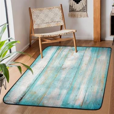 Imagem de Tapete de área para sala de estar, lavável à máquina, à beira-mar, azul, madeira, antiderrapante, tapete macio, para sala de estar, quarto, sala de jantar, berçário, cozinha, decoração de casa