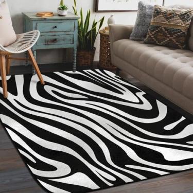 Imagem de Tapete de área para sala de estar, lavável à máquina, estampa de zebra, retrô, antiderrapante, tapete macio, para sala de estar, quarto, sala de jantar, berçário, cozinha, decoração de casa