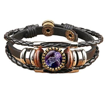 Imagem de Pulseira trançada retrô com 12 constelações do zodíaco punk ajustável corda de couro PU para mulher, homem, amigo, amizade, pulso, joias, presente de aniversário, Metal, Liga metálica.