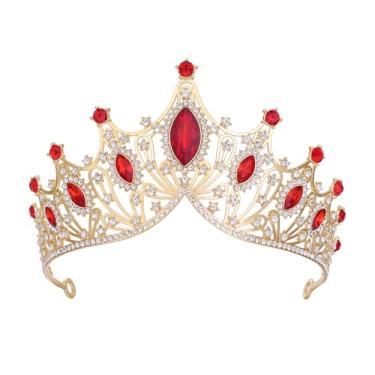 Imagem de Tiaras e coroas de cristal para mulheres - acessórios de cabelo de coroa de princesa para festa de casamento e aniversário - acessórios de strass de noiva (vermelho)