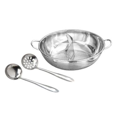 Imagem de Bothyi Panela de fondue dividida com divisória, versátil, com colher perfurada e concha, ideal para shabu-shabu em dormitórios, restaurantes e encontros, 35cm