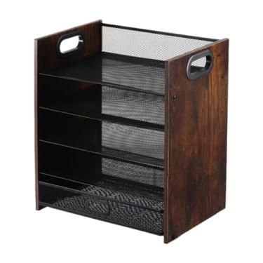 Imagem de KAIYUEMAOYI Organizador de Arquivos de Madeira, Acessórios de Mesa, Organizador de Papel com Alça, Porta-documentos para Casa E Escola, 5 níveis