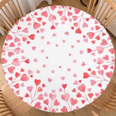 Imagem de ABSOP Toalha de mesa redonda para o dia dos namorados com borda elástica 102-111 cm, estampa de coração vermelho e rosa, toalha de mesa redonda para cozinha, festa, pátio, piquenique