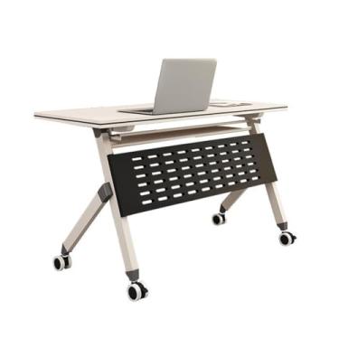 Imagem de SPXMQSS Mesa de conferência dobrável, mesa de treinamento de escritório móvel mesas de reunião dobráveis brancas modernas mesa de reunião dobrável com rodas para sala de aula, escritórios 1 peça 140 x