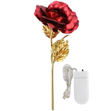 Imagem de Folha de ouro Rose Gift Lighting Last Forever Love Romântico Presente de Dia dos Namorados para Namorada Esposa Decoração de Casamento Material de Folha de Ouro 24 cm de Altura (Capa dura vermelha)