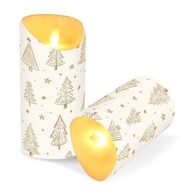Imagem de Blueangle Pacote com 2 velas de árvore de Natal sem chama com controle remoto e temporizador, velas LED cintilantes (7,6 cm x 15 cm) para decoração de casa, casamento, acampamento (669)