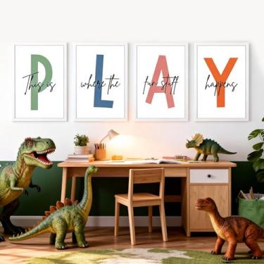 Imagem de Conjunto de 4 peças de arte de parede emolduradas com alfabeto fofo, placa de madeira do alfabeto educacional natural para bebês, meninas, meninos, branco, boêmio, letras inglesas, decoração de