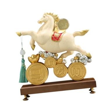 Imagem de predolo Escultura de Cavalo, Escultura Animal em Resina, Artesanato, Ornamento de Mesa, Estatueta Feng Shui para Mesa, Escritório, Armário, Lareira, Biége
