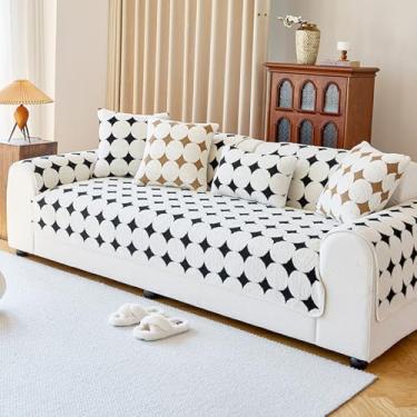 Imagem de HGTRH Capa de sofá de 1/2/3/4 lugares, protetor de sofá antiderrapante de lã curta espessa em forma de L protetor de móveis lavável capa de sofá seccional preta 110 x 110