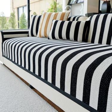 Imagem de Capa de sofá em forma de U Capa de sofá secional para sofá Chaise Lounge, capas de sofá para sofá de 1 2 3 4 almofadas, capas de sofá de canto, capas de sofá secionais antiderrapantes pretas 110 x 210