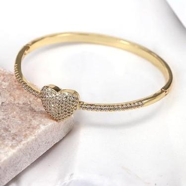 Imagem de Pulseira de coração dourado de zircônia cúbica de aço inoxidável para mulheres, joias, presentes de aniversário, casamento, feriado