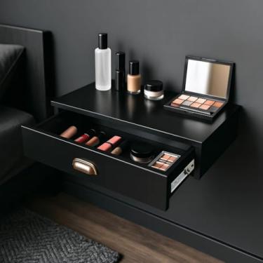 Imagem de Penteadeira Suspensa com Gaveta Multiuso Corrediça Organizadora Maquiagens (Preta Com Puxador)
