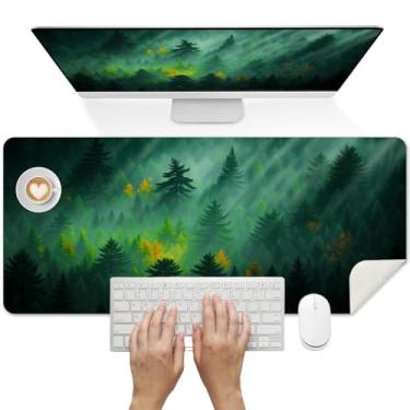 Imagem de Britimes Tapete de mesa floresta verde, natureza, árvores, deak, antiderrapante, couro, grande, mouse pad para escritório, escritório, decoração de casa (70 x 40 cm)