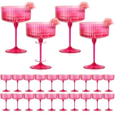 Imagem de 24 peças de copos de cupê com nervuras de plástico rosa choque champanhe copo cupê de champanhe 283 g borda dourada destacável copo de café expresso martini copo vintage Margarita conjunto de copos