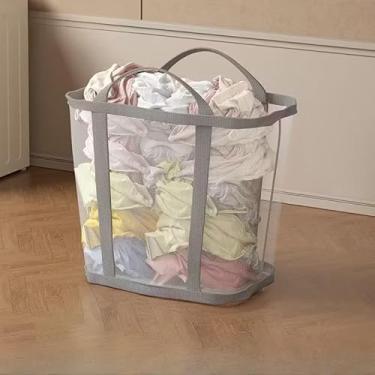 Imagem de 1 cesto de roupa suja dobrável montado na parede – grande com alças para casa, organizador de roupas sujas, estilo caixa de brinquedo, cinza, GG