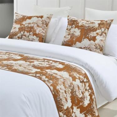 Imagem de Cachecol para cama de hotel, colcha luxuosa, decoração moderna, confortável, toalha de cama sem desbotamento, lavável, proteção de cama para solteiro, Queen King, tamanho dourado||45 x 180 cm para
