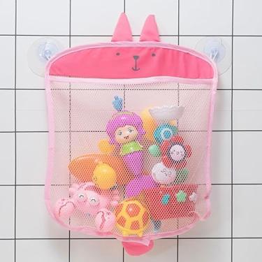 Imagem de 1 bolsa organizadora de banheiro de malha colorida com tema de coelho rosa - Rede multifuncional de armazenamento de chuveiro de secagem rápida com gancho de banheira, cesta de armazenamento de