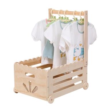 Imagem de Armário de madeira para chá de bebê com rodas, cesta de presente para chá de bebê menina menino com alça, presentes de chá de bebê pushable cesta de bebê, presentes personalizados para novos pais de