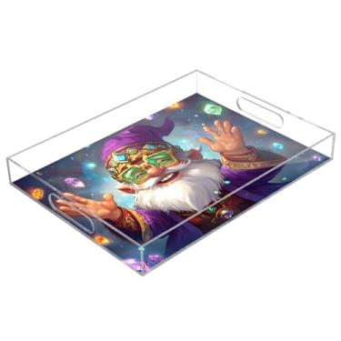 Imagem de STAYTOP Bandeja de servir de acrílico Mardi Gras Gnomo fofa 15,7 × 11,20 cm, bandejas decorativas à prova de derramamento, organizador de bancada para café da manhã, chá, comida, maquiagem