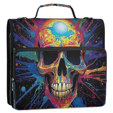 Imagem de Wassud Pasta organizadora expansível com 3 anéis de caveira colorida com alça de ombro e alça de vários bolsos