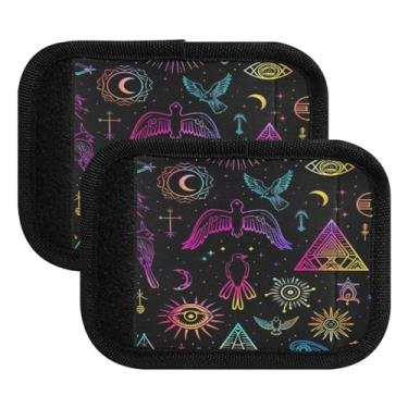 Imagem de Qilmy Estampas retrô da lua e do sol, alça de bagagem, embalagem com 4 identificadores de bagagem, identificadores de bagagem, capa confortável para carrinho de bebê, mala de viagem, acessórios de