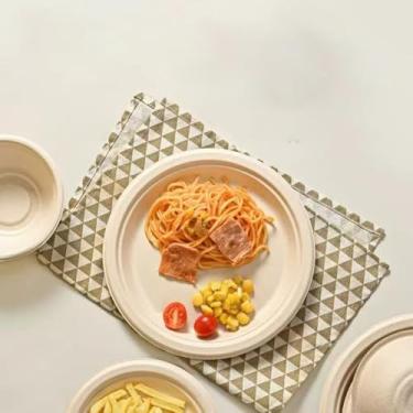 Imagem de Pratos descartáveis de 17 cm, compostáveis ecológicos para festas, piquenique, churrasco (10 pacotes)