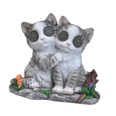 Imagem de IEUDNS Estátua de Casal de Gatos com Luz Solar para Jardim, Pátio Ou Quintal.