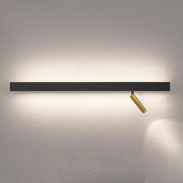 Imagem de Luminária de parede linear longa e ultrafina em metal com luz de leitura, luminária de parede preta para cabeceira, luminária de parede decorativa para sala de estar.