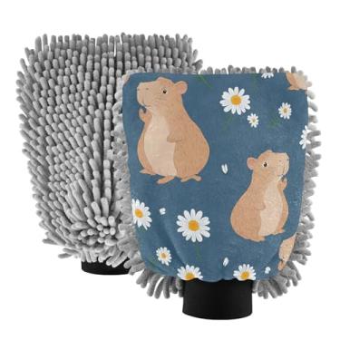 Imagem de STAYTOP Luvas fofas para lavagem de carro capivara de desenho animado, 2 peças, luvas de microfibra de chenille, sem arranhões, panos de esponja de lavagem ultra absorventes para carros, limpeza