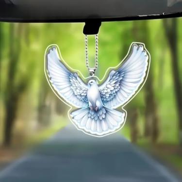 Imagem de Ornamento de pomba branca de acrílico - decoração pendurada com símbolo da paz com corrente de metal para espelho de carro, janela de casa e árvore de Natal (1 peça)/GJ-40