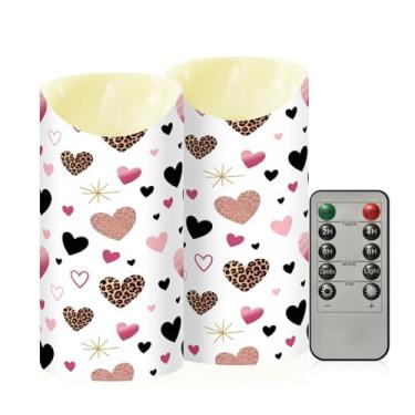 Imagem de Wassud Pacote com 2 velas sem chama padrão de coração dos namorados com controle remoto, velas realistas cintilantes com temporizador, velas decorativas para Natal, casamento, festa, decoração de casa