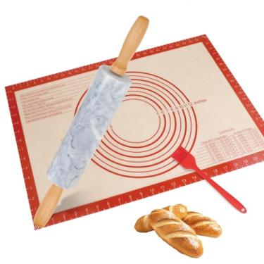Imagem de Rolo de massa de silicone para assar, rolo de massa de pastelaria com cabo de madeira antiaderente para massa fondant biscoito pastelaria cônico para bolinhos de massa (3 conjuntos de mármore)