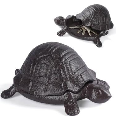 Imagem de Escondedor de chaves de tartaruga de ferro fundido para decoração de jardim esconde um porta-chaves para chaves, joias e bugigangas, caixa de armazenamento oculta para brincos de orelha, clipes de