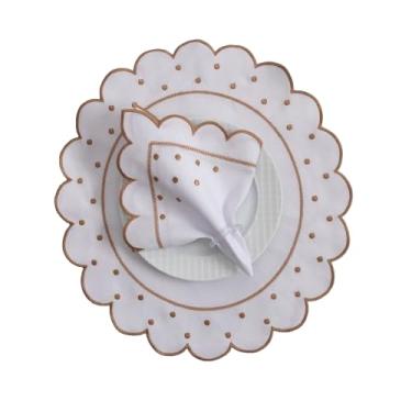 Imagem de Jogo 12 Pçs 6 Lugares Mesa Posta Sousplat Jogo Americano Marfim com Poá Bordado