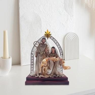 Imagem de XLWLLNJ Estátua de Presépio de Natal em Resina, Coleção de Enfeites de Mesa para as Festas, Estatueta da Sagrada Família para Decoração de e Lareira, Style B