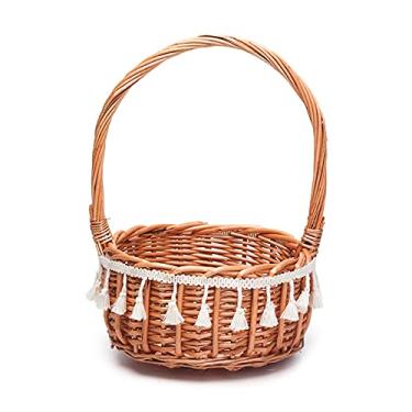 Imagem de Estink Cesta Rústica de Florista, Cesta de Flores de Palha Leve para Casamento Com Alça para Segurar Pétalas, Doces e Presentes, Adequada para Casamentos e Celebrações de aniversário. (L)