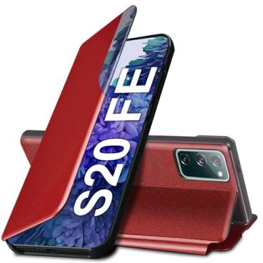 Imagem de Capa flip S20 FE para Samsung Galaxy S20 FE 5G, capa de couro slim fit transparente para celular Samsung S20 FE com suporte, resistente, resistente à prova de choque (vermelho)