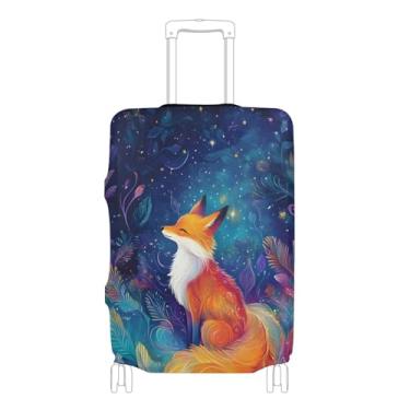 Imagem de Joisal Fox in Starry Night Suitcase Cover Custom Luggage Protector Protection Travel Accessories Suitcase Sleeve Suit Case, P, serve para capa de 45 a 50 cm, Raposa em noite estrelada, M 22-24 in