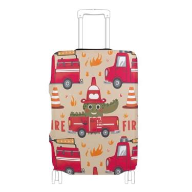 Imagem de Joisal Capas de mala, protetor de bagagem, caminhões de bombeiros de crocodilo fofos, identificadores laváveis, capa de viagem de voo, P, serve para estojo de 45 a 50 cm, Caminhões de bombeiros de