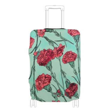 Imagem de Joisal Capas de mala, protetor de bagagem, personalizado, flor, voo, viagem, mala de viagem, manga vermelha, crânio, floral, P, serve para capa de 45 a 50 cm, Crânio floral de cravos vermelhos, M 22