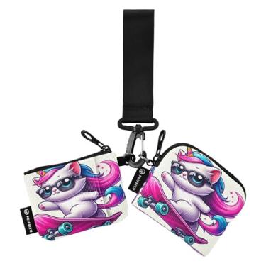 Imagem de Carteira de pulso com desenho animado de gatos brincando em uma árvore, bolsa dupla destacável com carteira, carteira fina e portátil, Unicórnio gato legal, one size