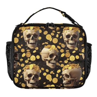 Imagem de Joisal Lancheira preta com caveiras humanas para mulheres, meninas, lancheira, personalizada, infantil, masculina, lancheira para trabalho, reutilizável, isolada para meninos
