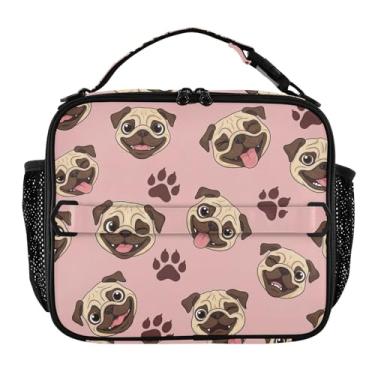 Imagem de Joisal Lancheira rosa com estampa de pata de pug para mulheres, meninas, lancheira, personalizada, infantil, masculina, lancheira para trabalho, reutilizável, isolada para adultos