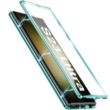Imagem de Hovisi [Material de metal] Capa para Samsung Galaxy S23 Ultra, proteção total contra quedas de grau militar, capa de telefone externa com tela de vidro integrada e protetor de lente da câmera, (verde