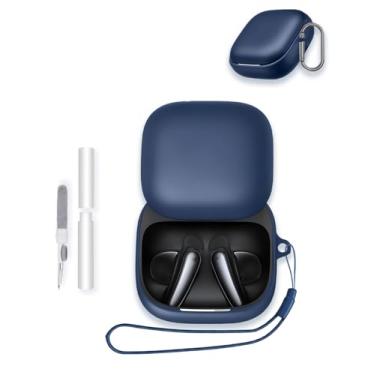 Imagem de Capa para Soundcore Liberty Buds da Anker Earbuds 2025, capa protetora portátil de silicone macio WUNIAK resistente a arranhões com kit de limpeza, mosquetão e cordão para Soundcore Liberty Buds, azul