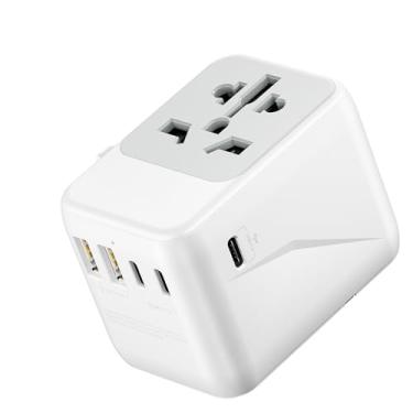 Imagem de Adaptador de viagem universal tudo em um, adaptador europeu para viagem, 1 soquete com portas USB (2 USB-C), adaptador de alimentação internacional para Reino Unido, UE, AU e mais de 200 países (tipo